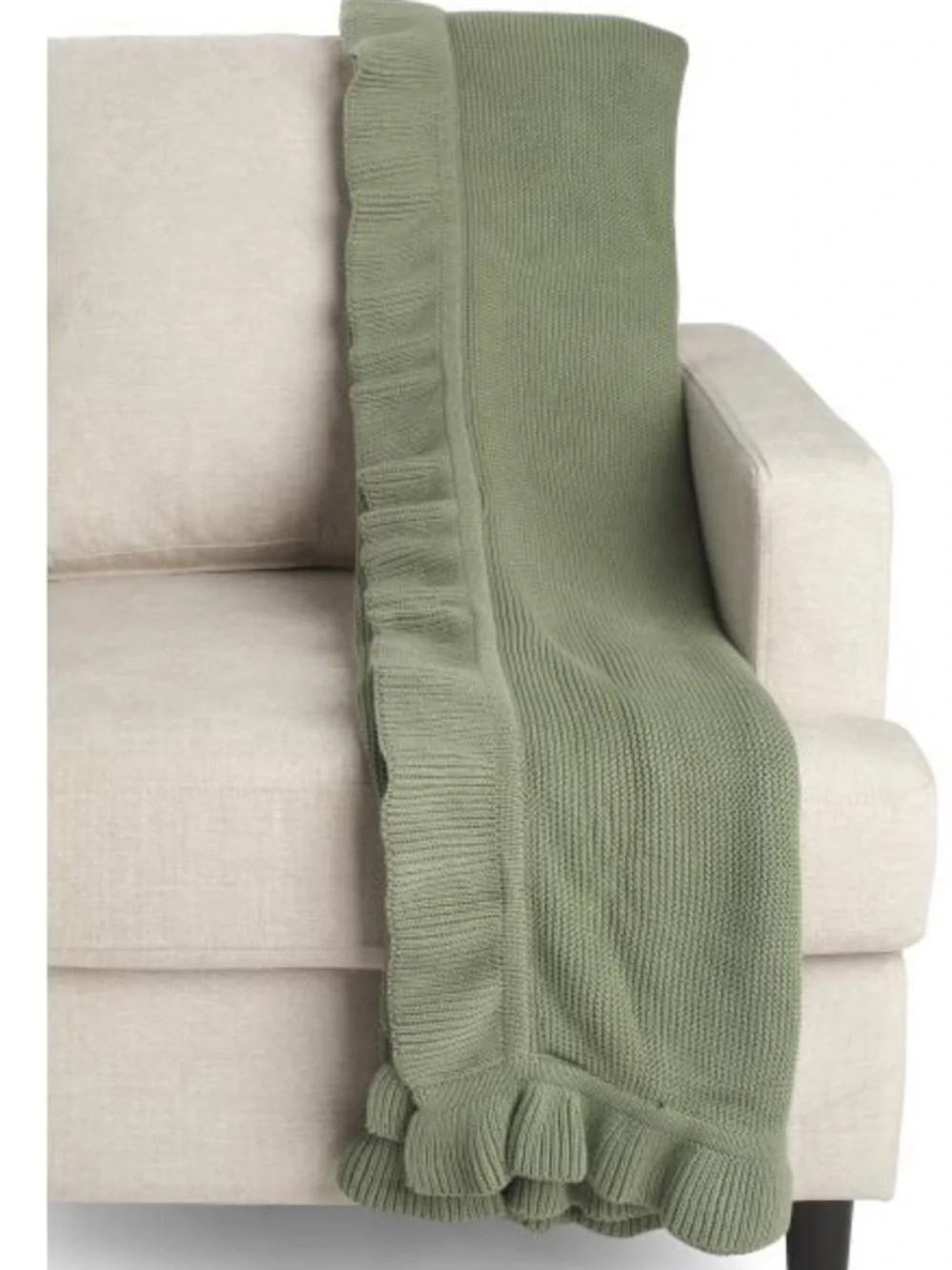 KASSATEX Green Knit Ruffle Trim Throw